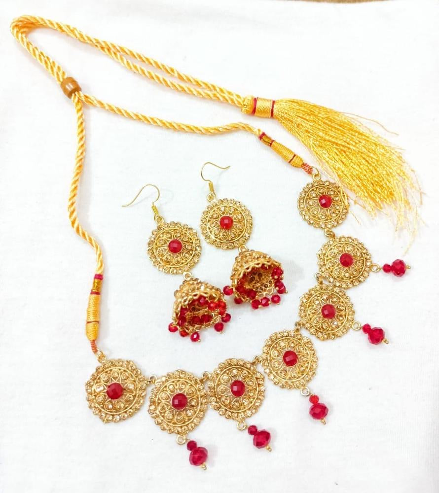 Artificial Stones Fancy Choker Set | Gold Plated Jewelry Set with Matching Earrings