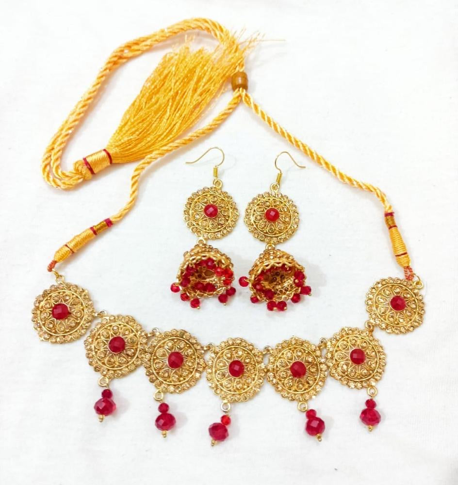 Artificial Stones Fancy Choker Set | Gold Plated Jewelry Set with Matching Earrings