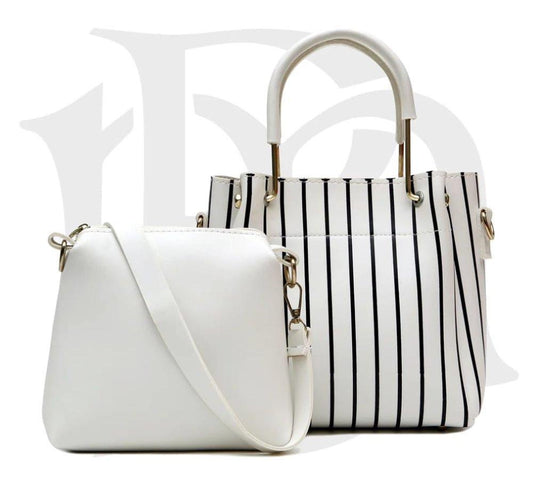 ✨ Leather Printed Handbag Set for Women: 2-Piece White Tote & Crossbody Bag Combo | Stylish Matching Bags