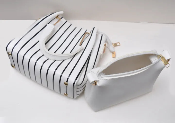 ✨ Leather Printed Handbag Set for Women: 2-Piece White Tote & Crossbody Bag Combo | Stylish Matching Bags